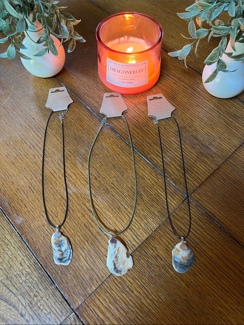Handcrafted Oyster Shell Pendant Necklace - Neutral Tones set of 3